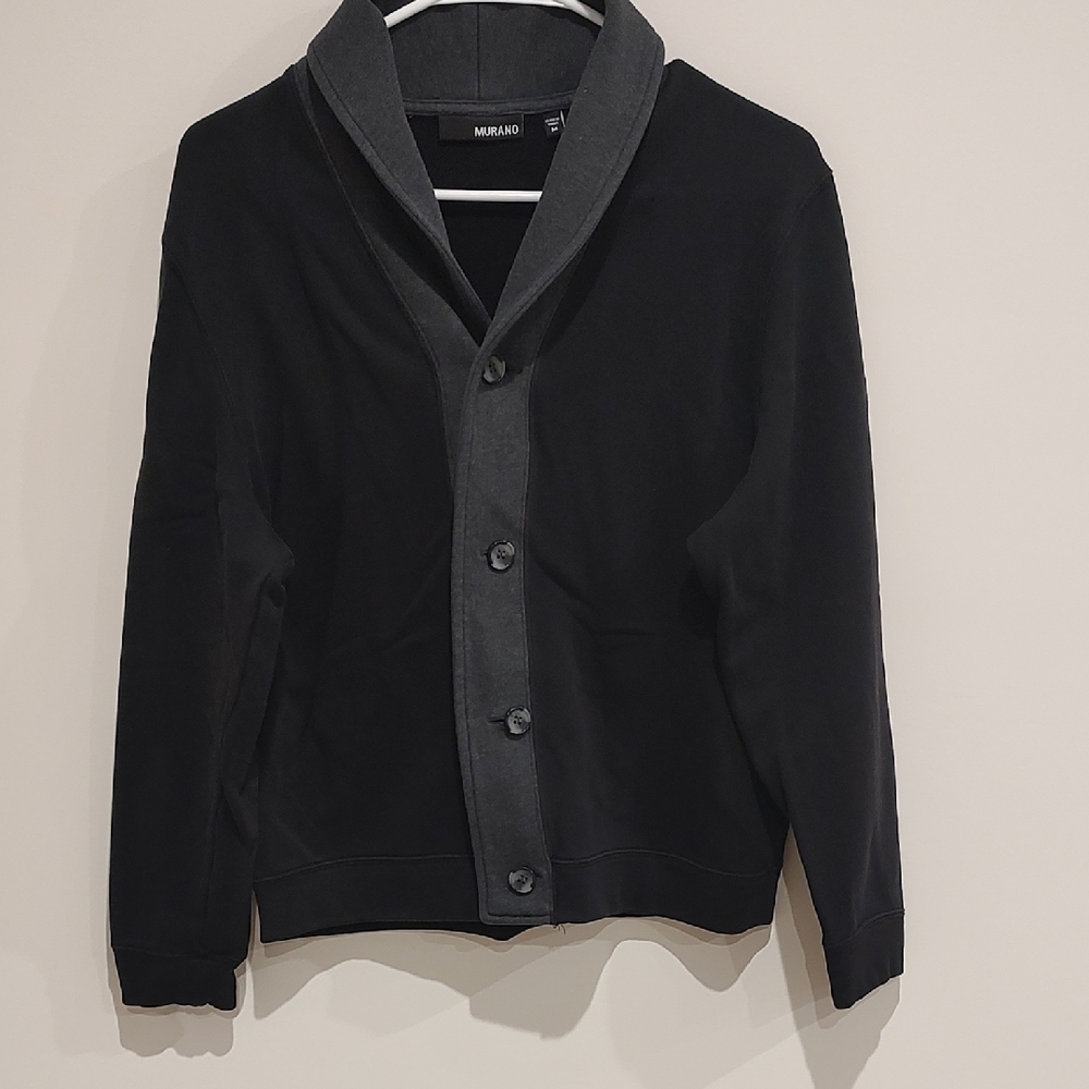 100% Cotton Black & Grey Grandpa Button-Up Sweater Preppy Quiet Luxury Soft Cozy